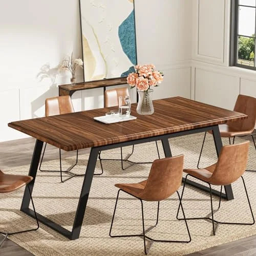 63-Inch Wood Dining Table with Metal Legs O894759