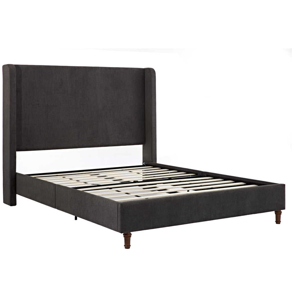 Queen Size Upholstered Platform Bed with Wingback Headboard X11909