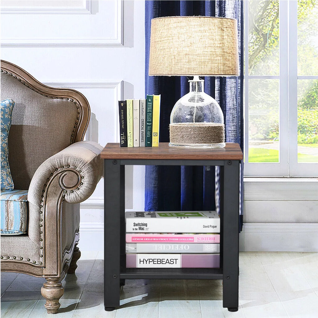 Set of 2 Black 2 Tier Side Table with Storage Shelf H98993