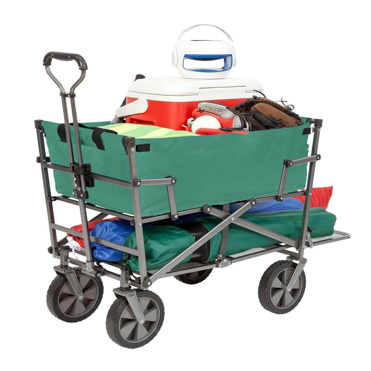 Green Steel Double Decker Collapsible Yard Cart Wagon C898