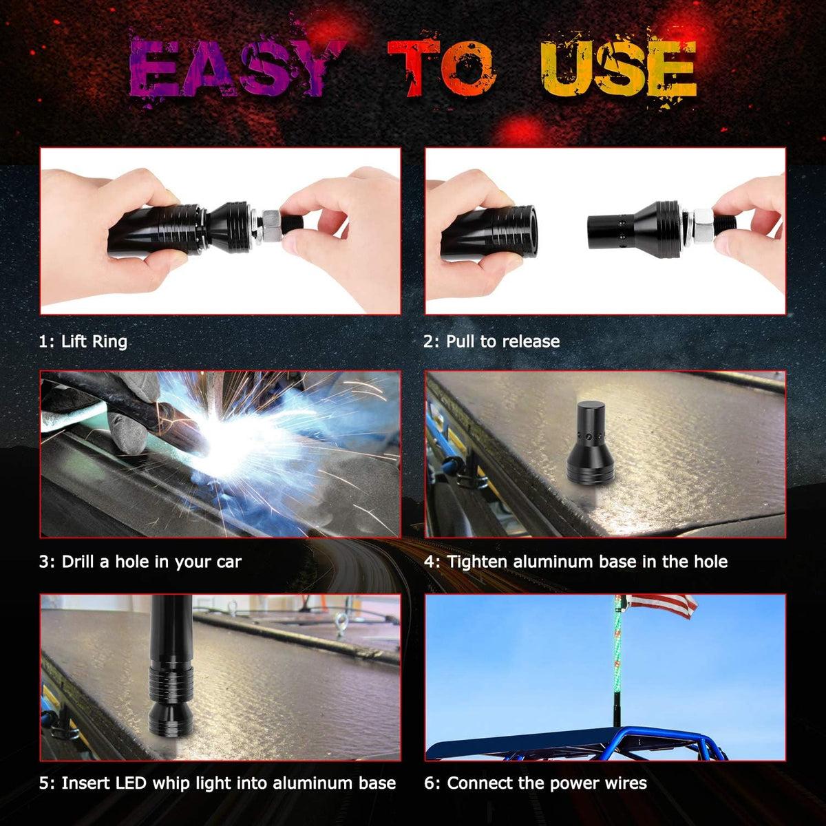 5FT RGB LED Whip Light Antenna Pack of 2 P22877