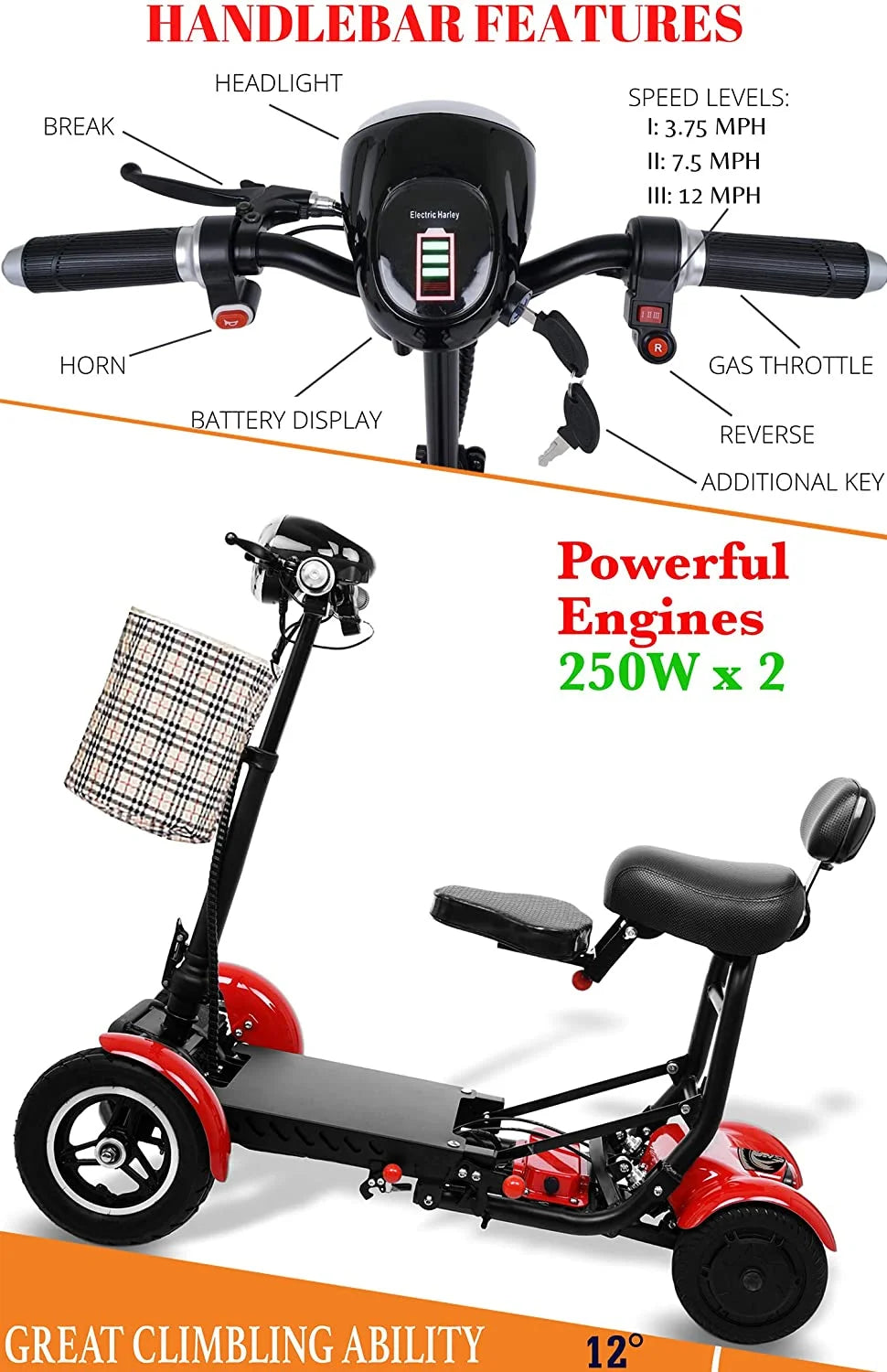 Foldable Lightweight Battery Power Four-Wheel Mobility Scooter E4684