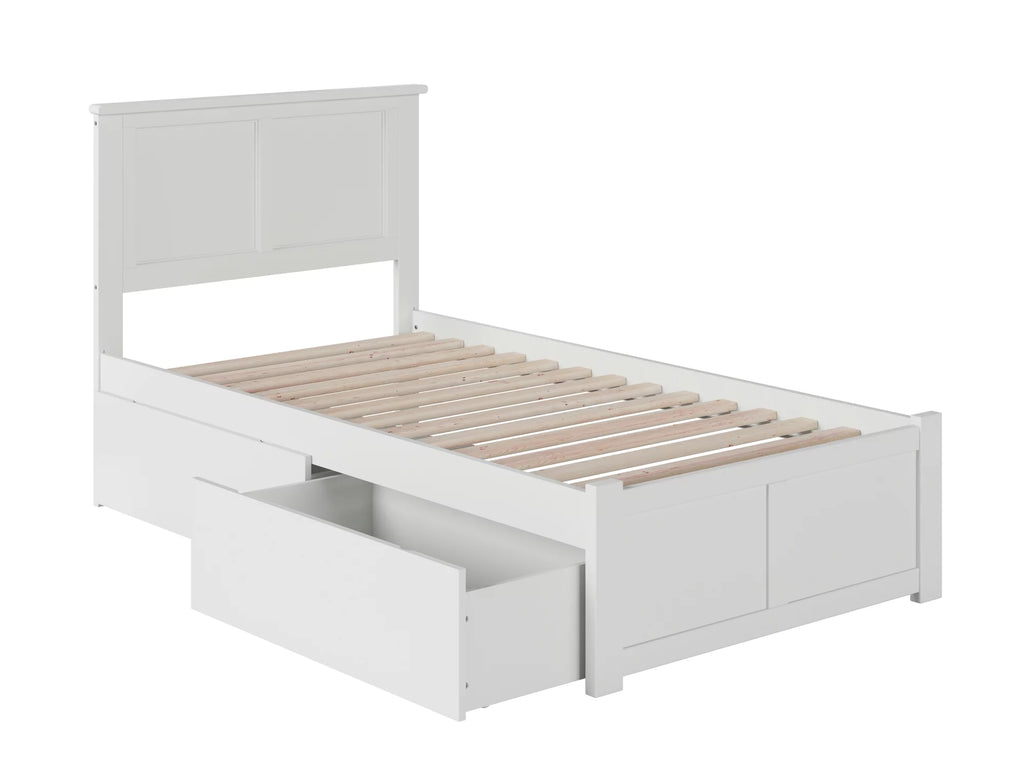Twin Solid Wood Platform Bed with Footboard & 2 Storage Drawers in White L123