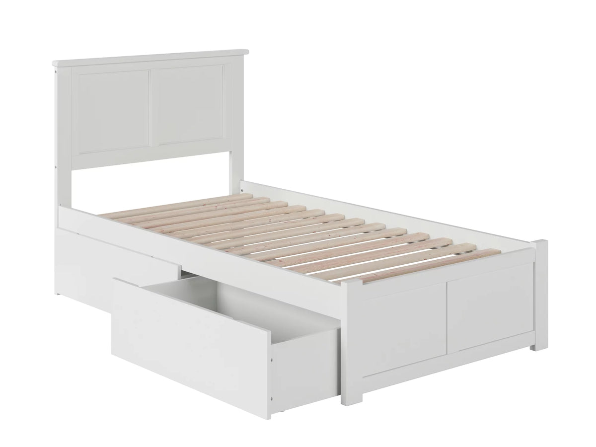 Twin Solid Wood Platform Bed with Footboard & 2 Storage Drawers in White L123