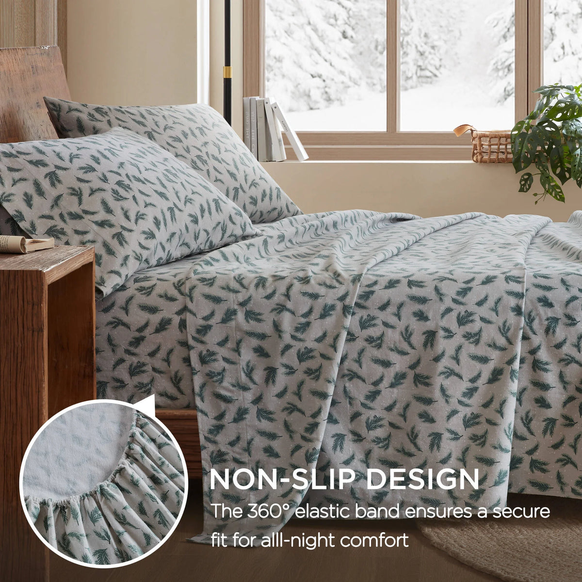 King 100% Cotton Flannel Printed Sheet Set W17630