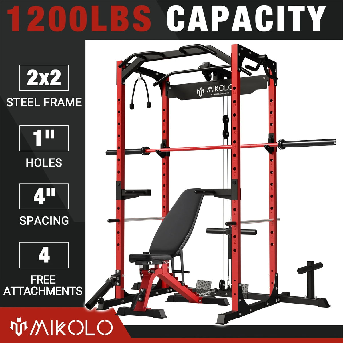 1200LBS Capacity Power Rack with LAT Pulldown System A4865
