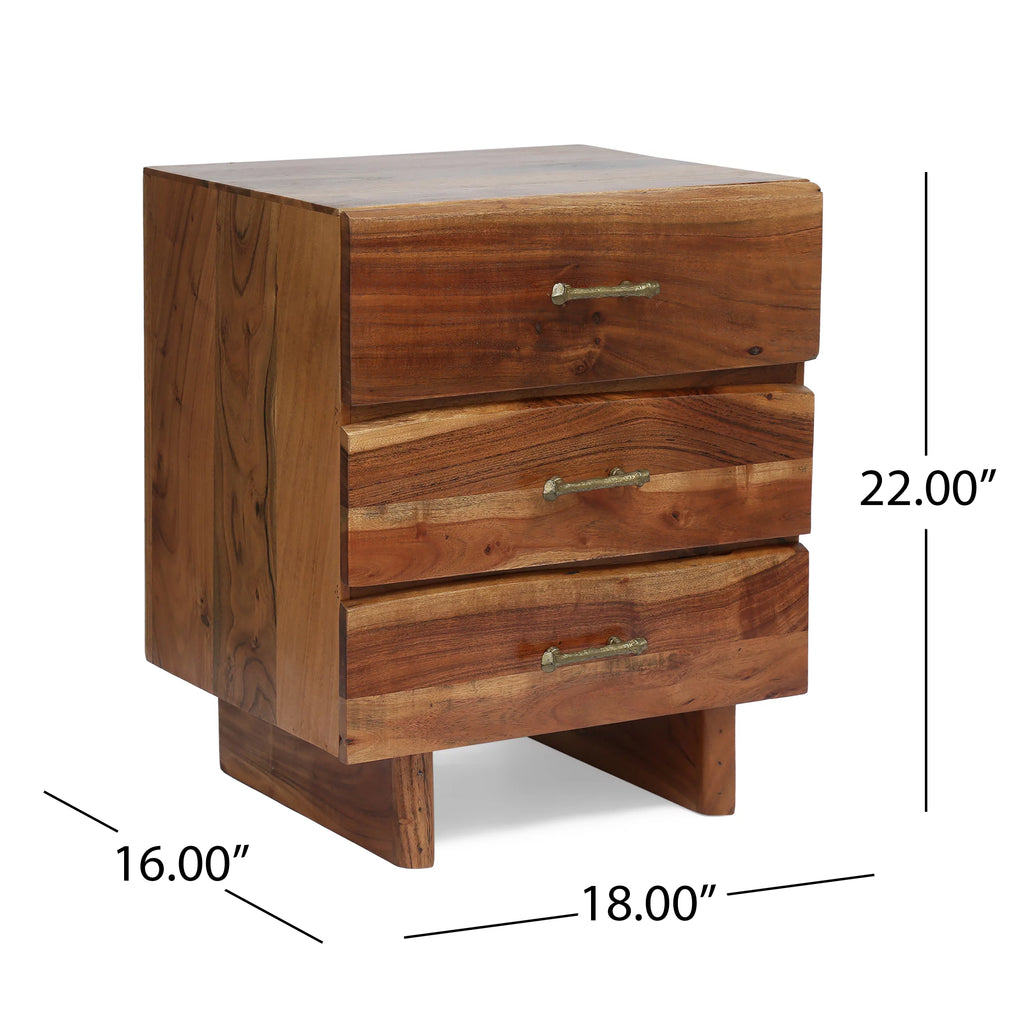 Acacia Wood 3 Drawer Nightstand T675884