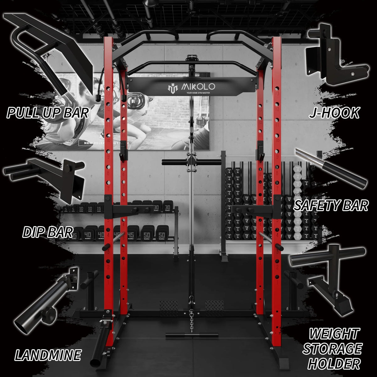 1200LBS Capacity Power Rack with LAT Pulldown System A4865