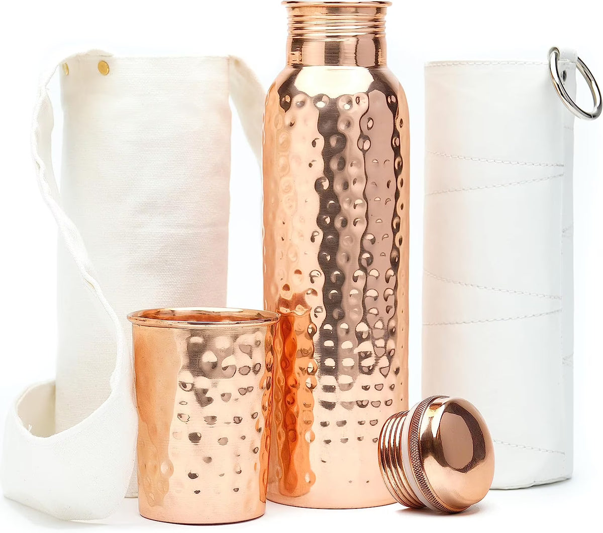 Copper Water Bottle with Copper Tumbler, Carrying Bag & Deco Sleeve A9397