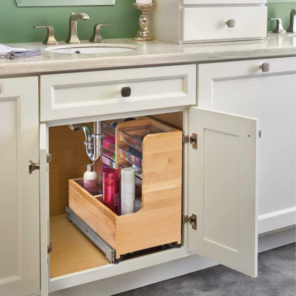 30 Inch Floor Mount L Shaped Wood Sink Vanity Cabinet with Soft Close Slides and Bins V58195