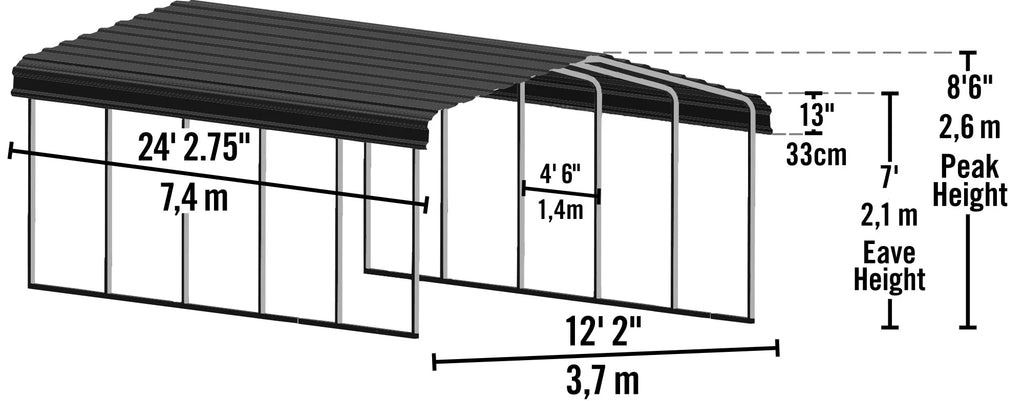 Galvanized Steel Carport 12 x 24 x 7 ft. F80571