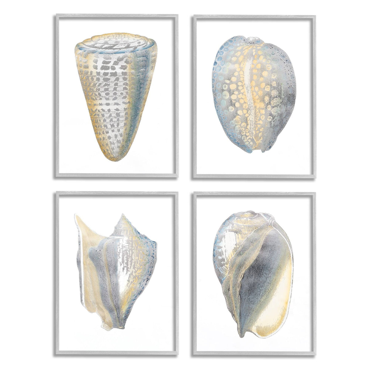 4pc Gray Framed Giclee Texturized Art Set P523