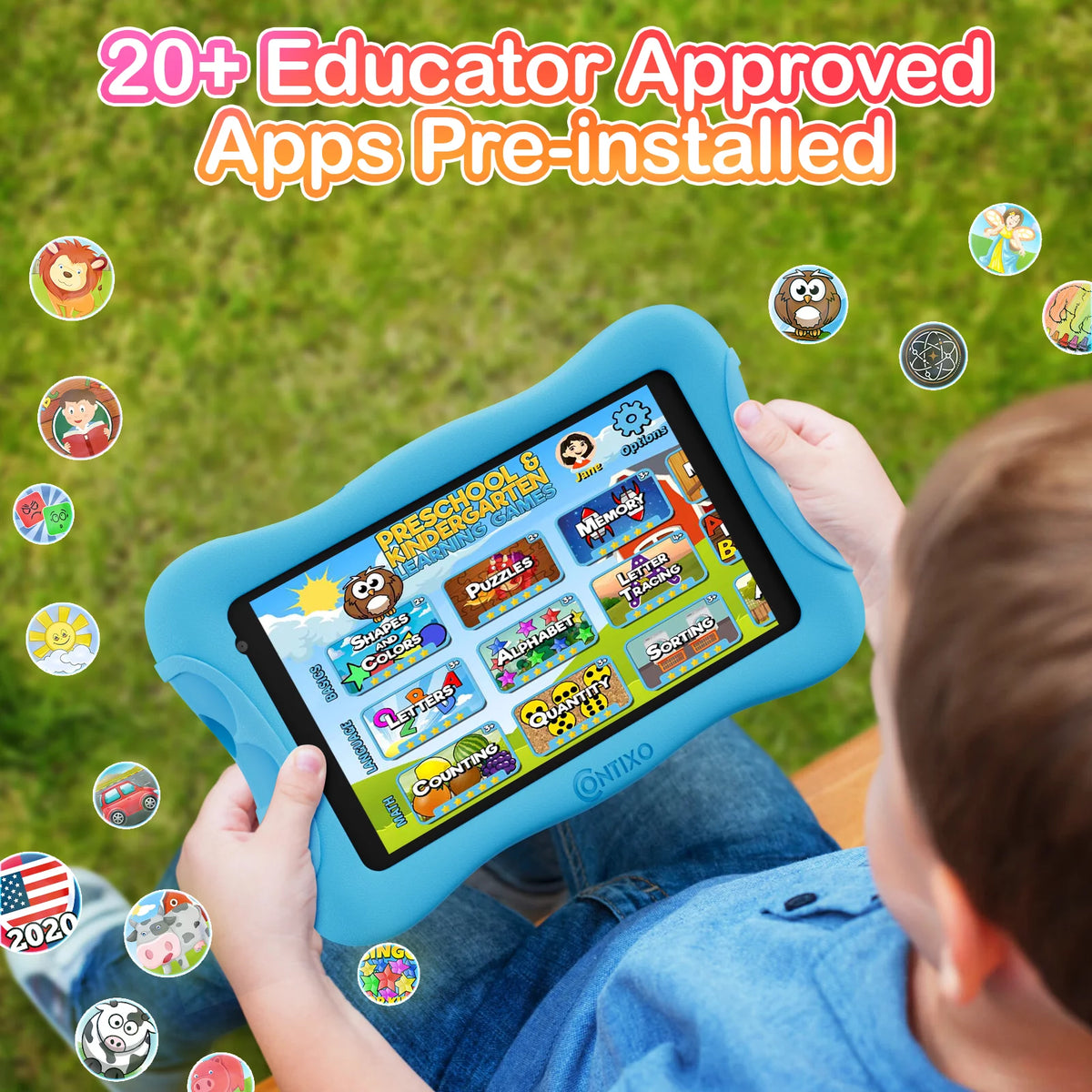 7 inch Kids Learning Tablet with Headphone Blue Set T35617