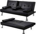 Gray Faux Leather Sofa Bed Futon with Armrest S486