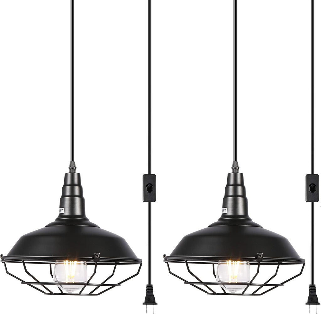 2 Pack Black Metal Wire Cage Plug in Pendant Light U879