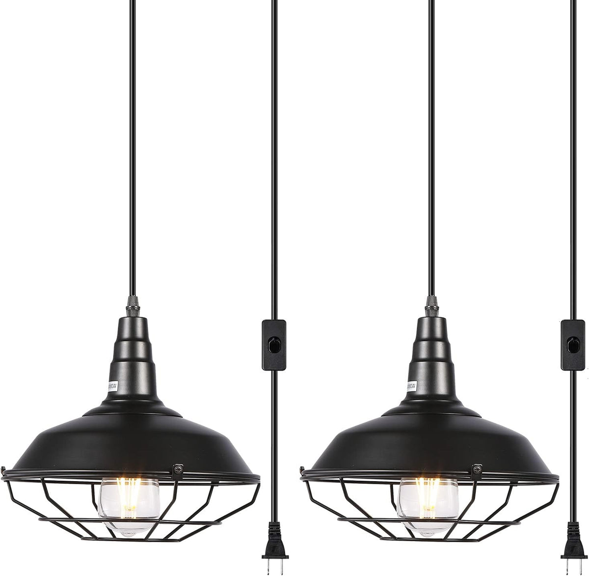 2 Pack Black Metal Wire Cage Plug in Pendant Light U879