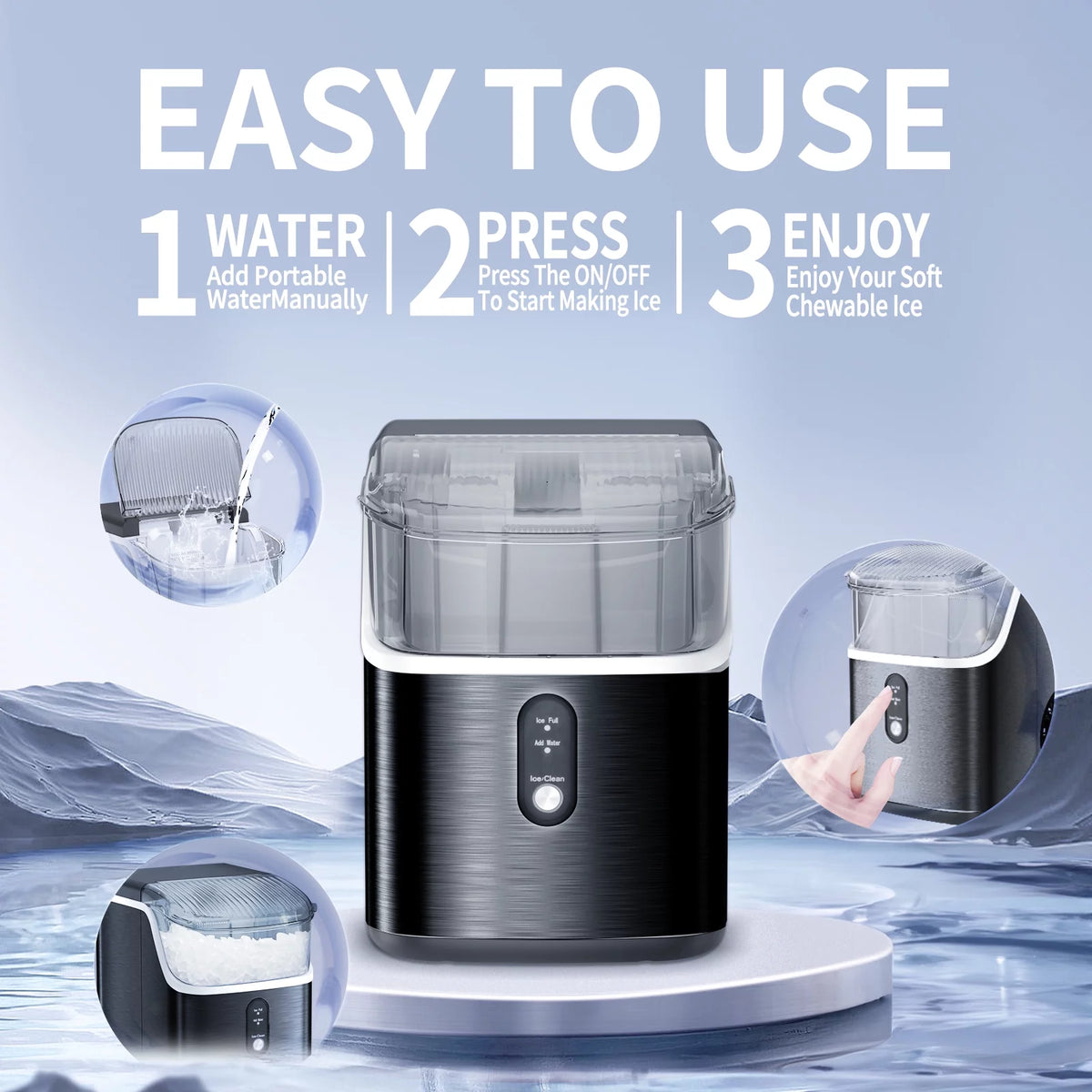 Nugget Ice Maker Countertop 33lbs/24H Self-Cleaning Stainless Steel Silver H380678