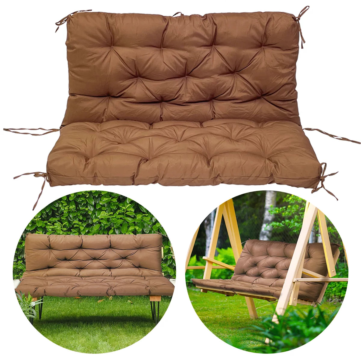 Waterproof Sun-Resistant Outdoor Bench Cushion with 8 Nonslip Ties M904706