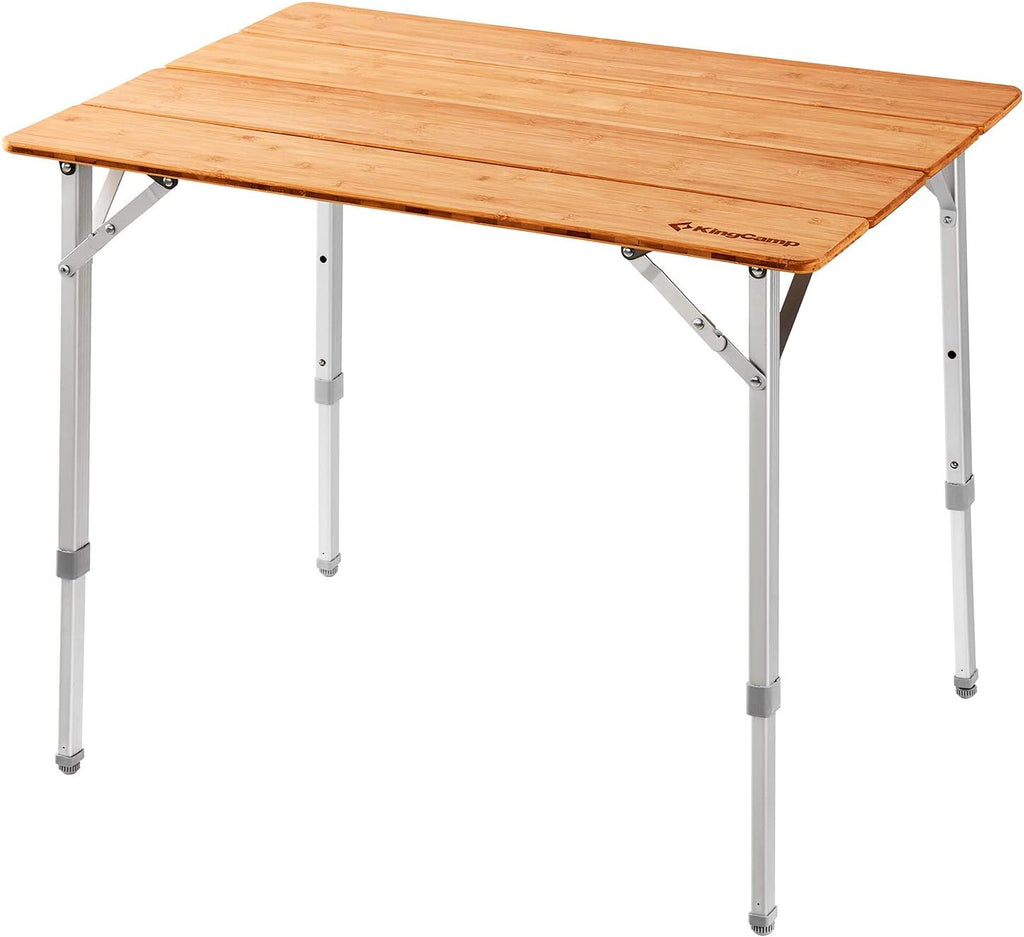 Bamboo Folding Camping Table with Adjustable Height Aluminum Legs M33275