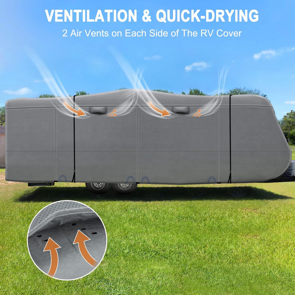Heavy Duty 6 Layers Travel Trailer RV Cover Anti-UV Camper Cover for 24'1" - 26' Motorhome Breathable Rip-Stop with 2Pcs Extra Straps & Gutter Spout Covers U12426