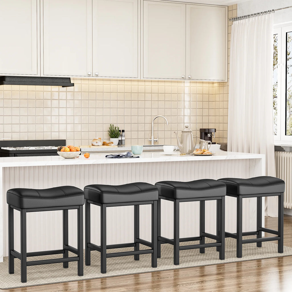 Black PU Leather Counter Bar Stools Set of 2 with Metal Base K493012