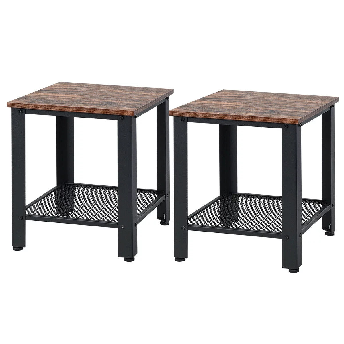 Set of 2 Black 2 Tier Side Table with Storage Shelf H98993