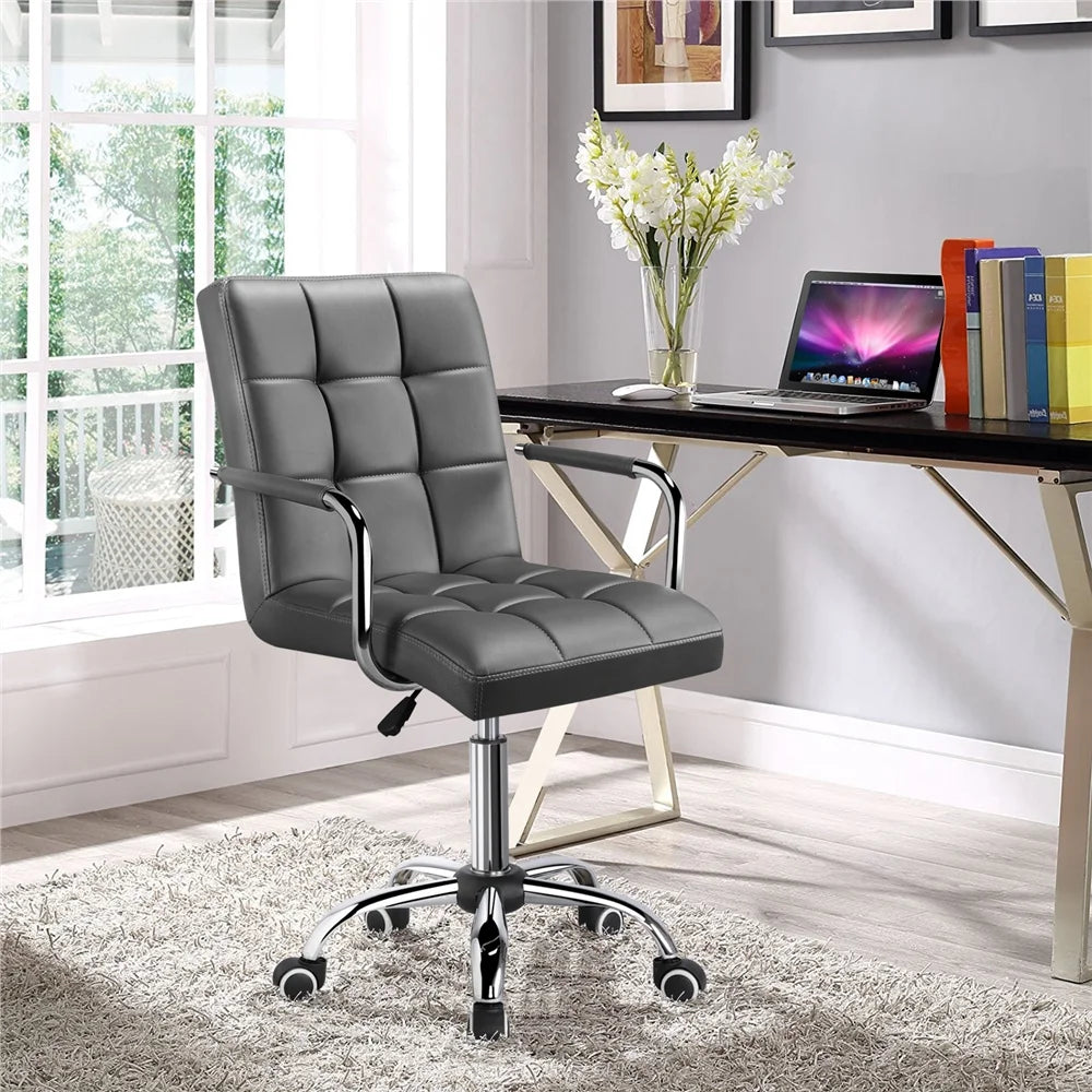 Gray PU Leather Swivel Office Chair with Armrests R45447