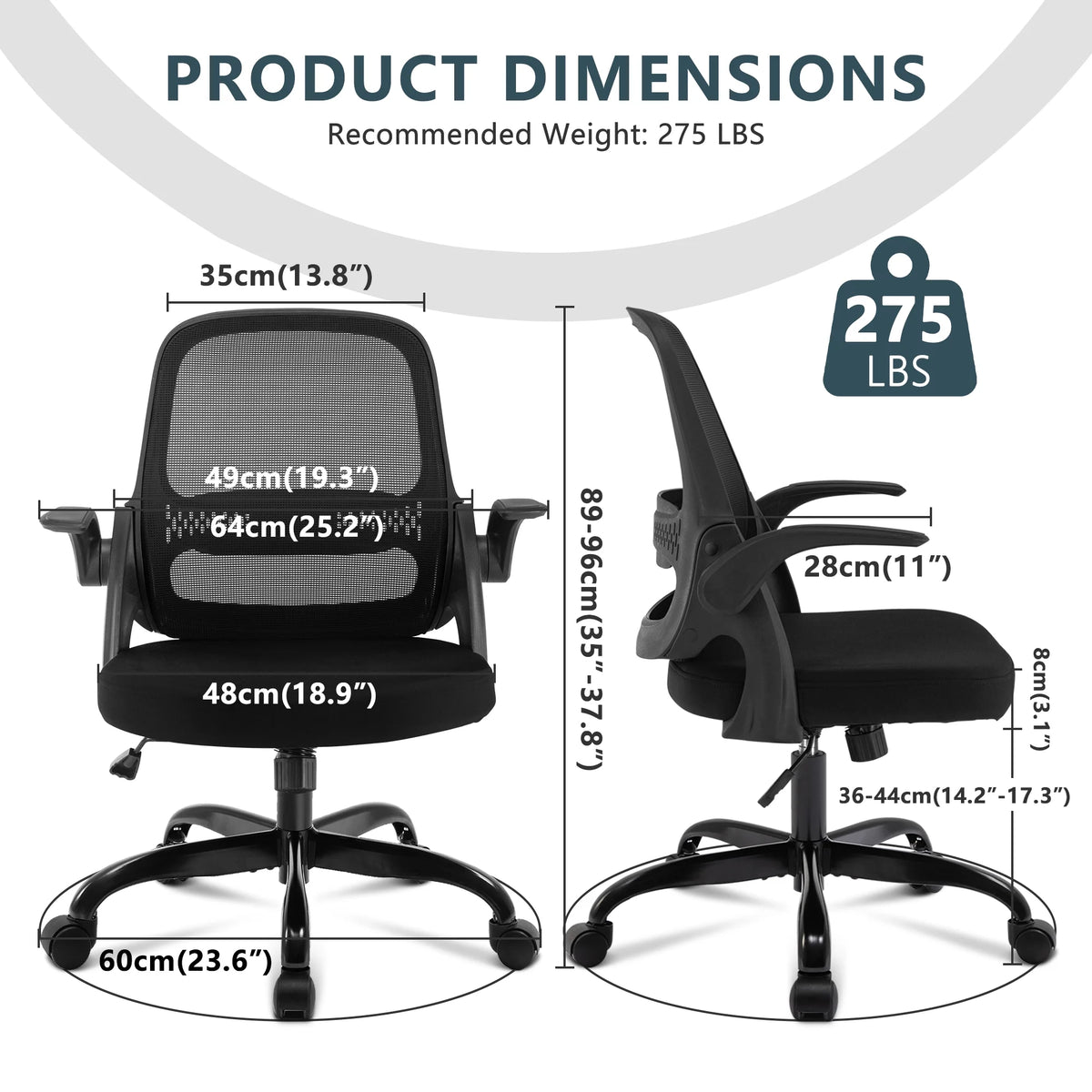 Black Office Chair with Flip-up Armrests V248290