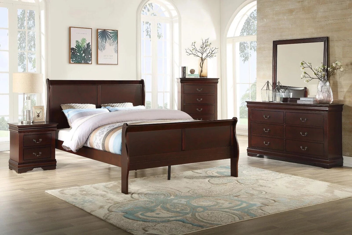 King Size 3pc Bedroom Set Panel Bed and 2 Nightstands Cherry Brown Wooden A292779