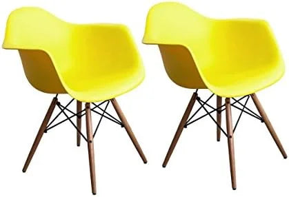 Yellow Set of Two Wooden Legs Chairs Z76276