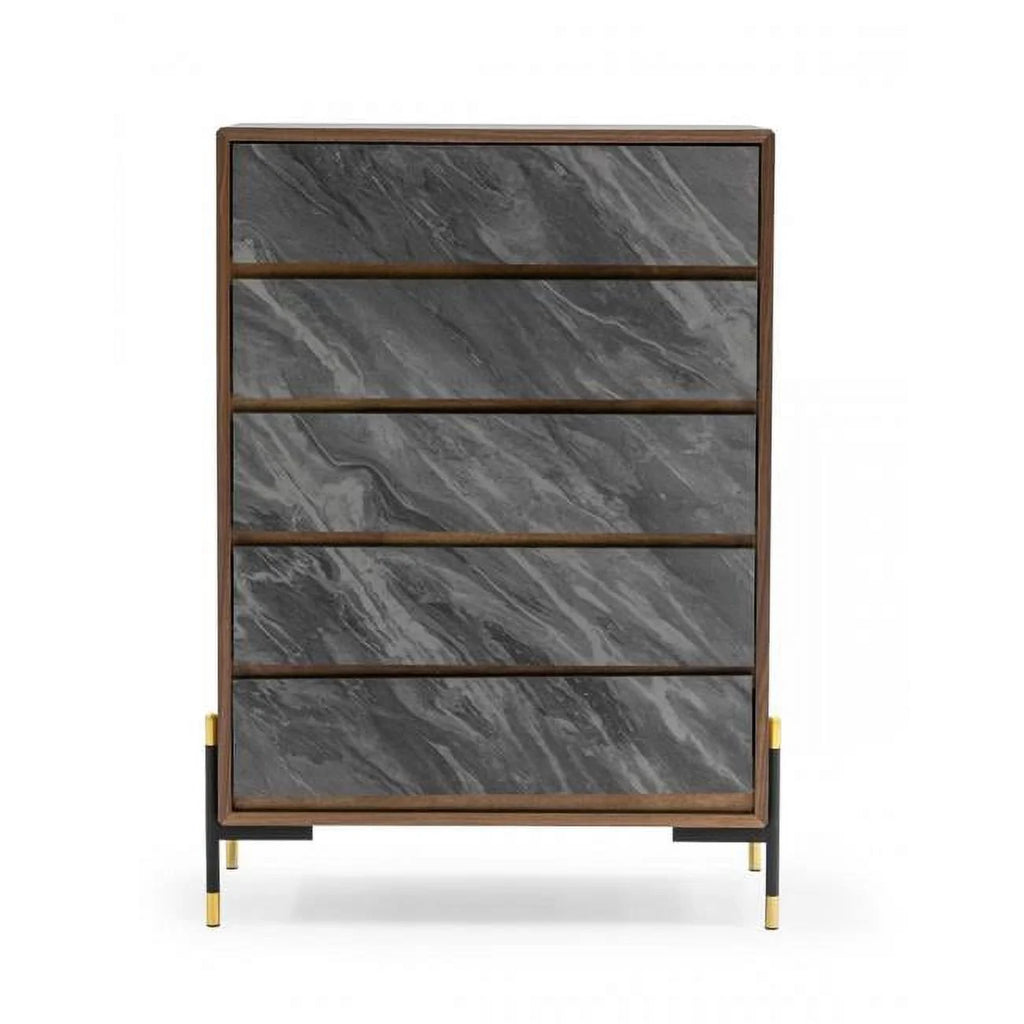 Walnut & Gray Manufactured Wood Five Drawers Chest K881244