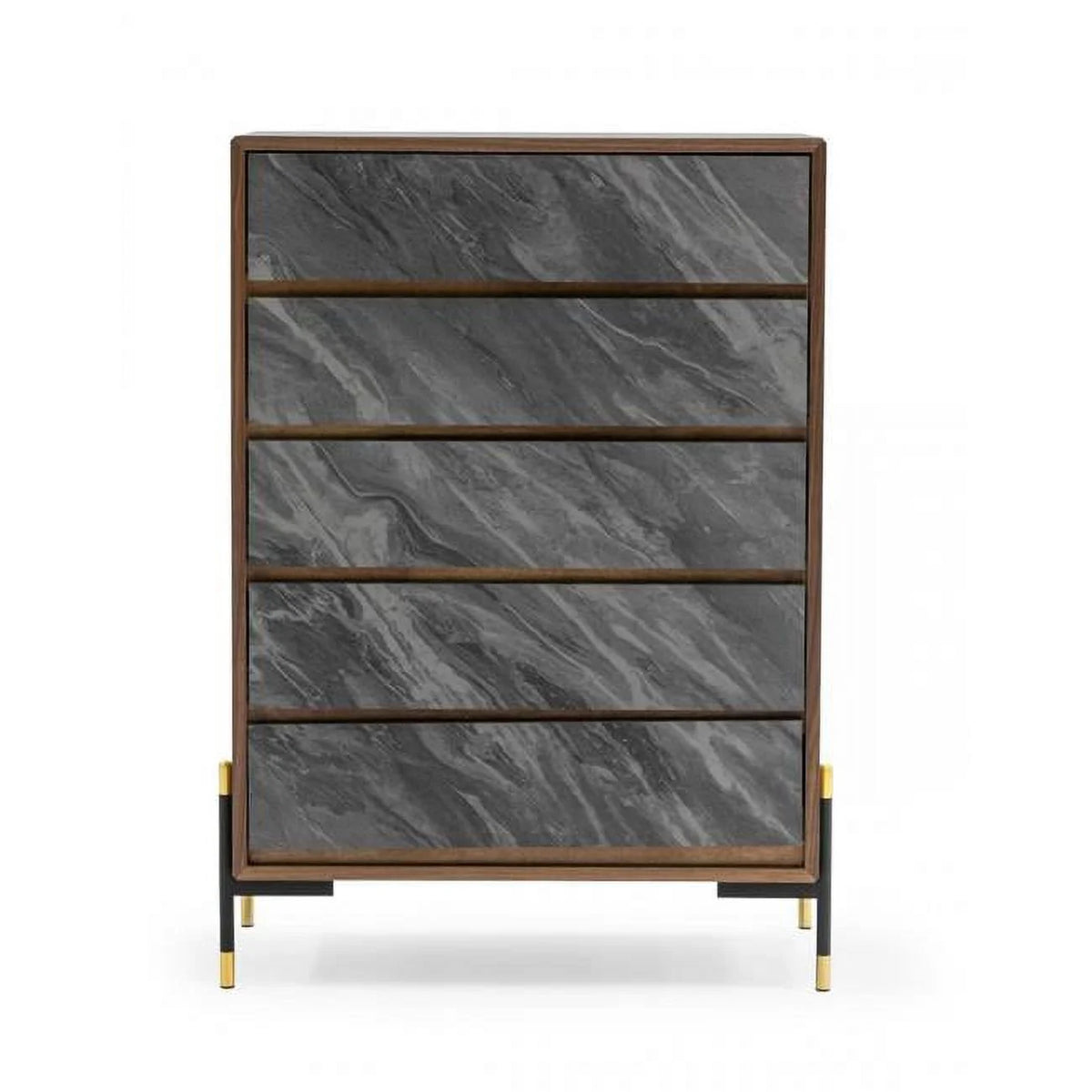 Walnut & Gray Manufactured Wood Five Drawers Chest K881244