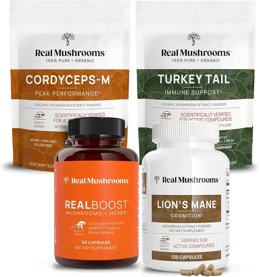 60ct Lions Mane 120ct Cordyceps Turkey Tail Mushroom Powder Capsules Bundle T29704