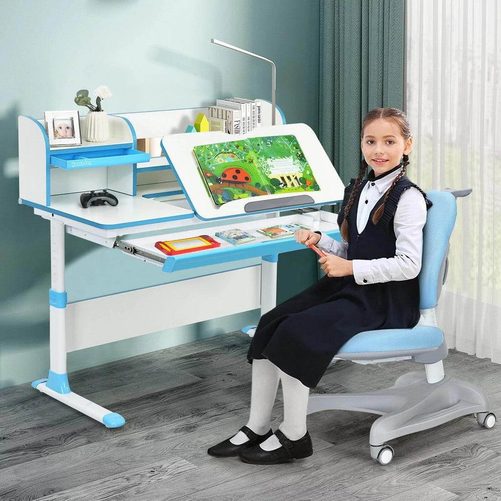 Blue Adjustable Kids Study Desk and Chair Set D2549