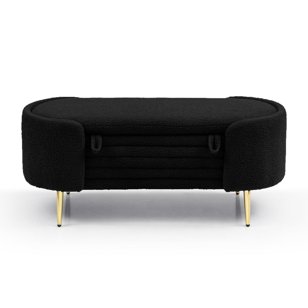 Black Sherpa Fabric Storage Bench J77953