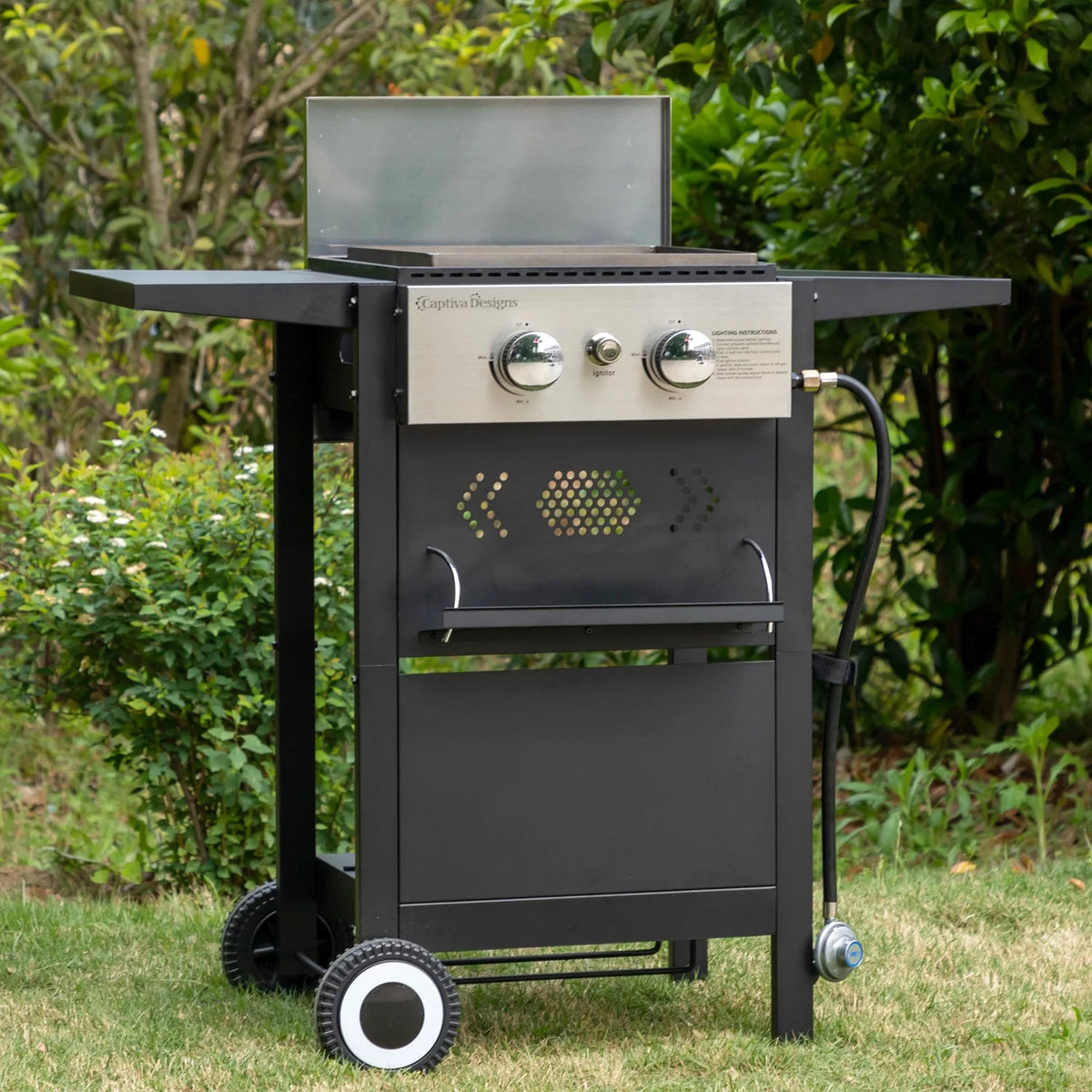 2-Burner Propane Grill and Griddle Cooking Station with Side Shelves Black X543251