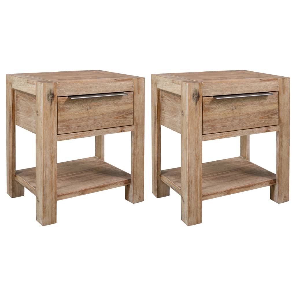 2 Pcs Solid Acacia Wood Nightstands with Drawers J7642