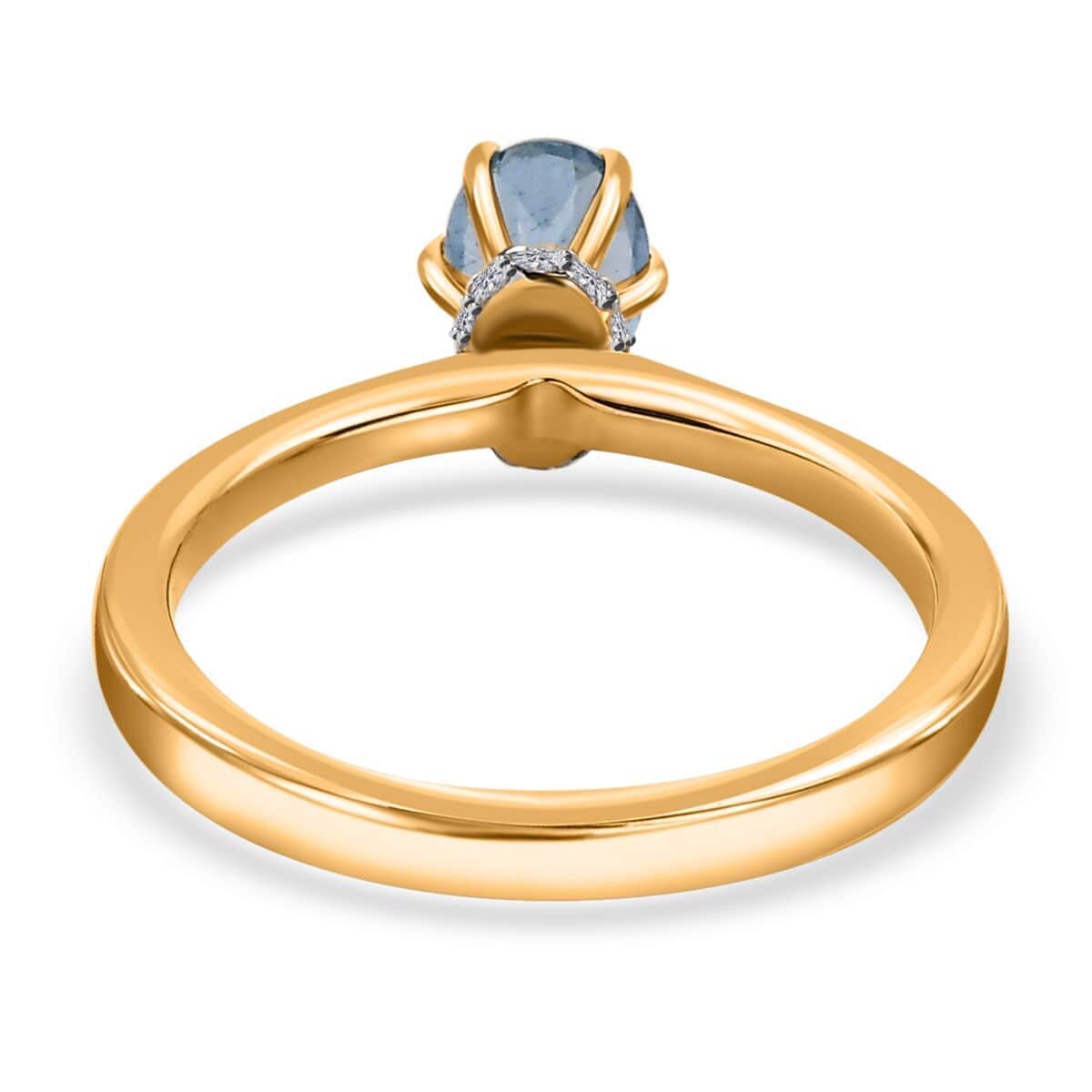 Oval Blue Aquamarine White Diamond 18K Yellow Gold Ring Size 7 D449
