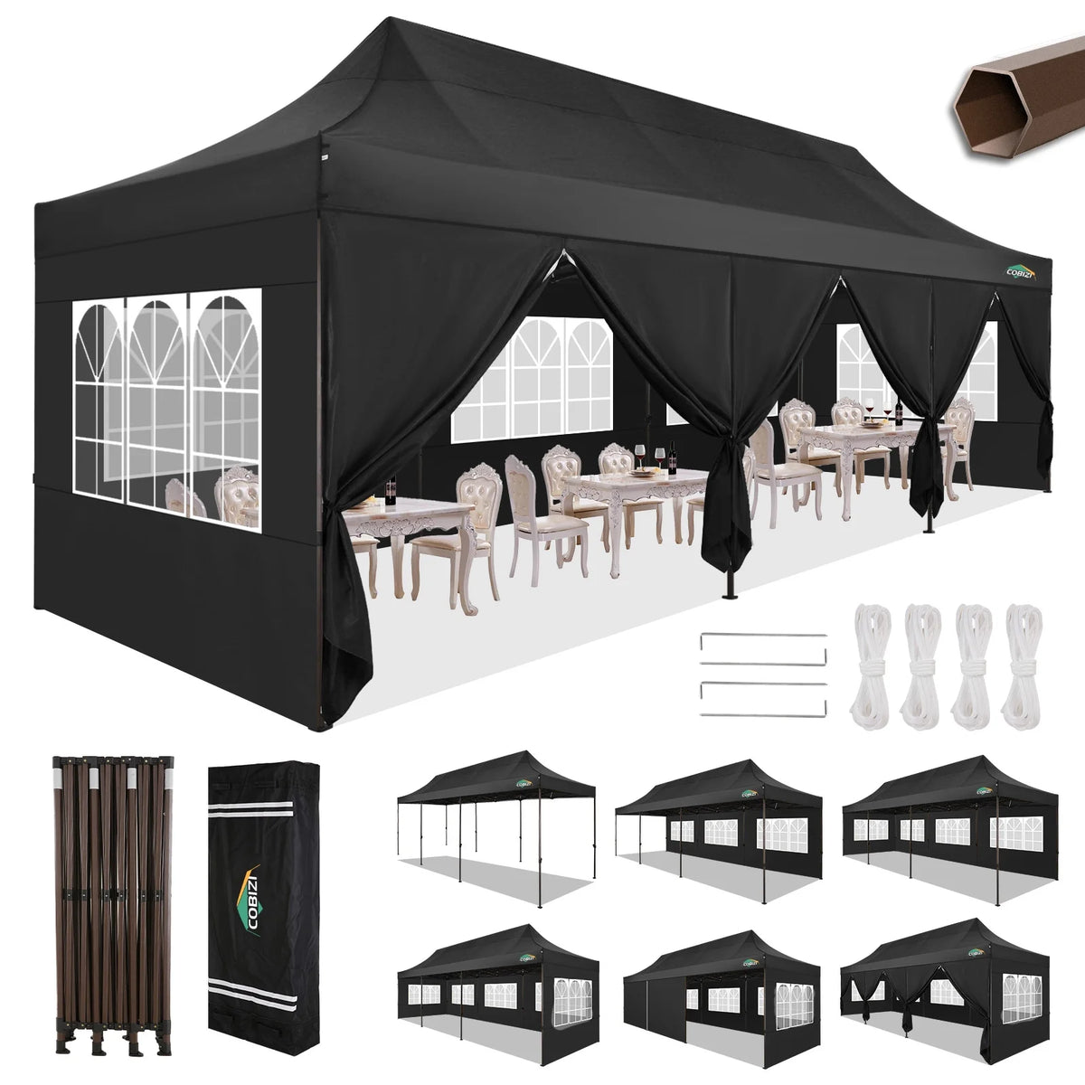 10x30 Party Tent with 8 Sidewalls, Black N123