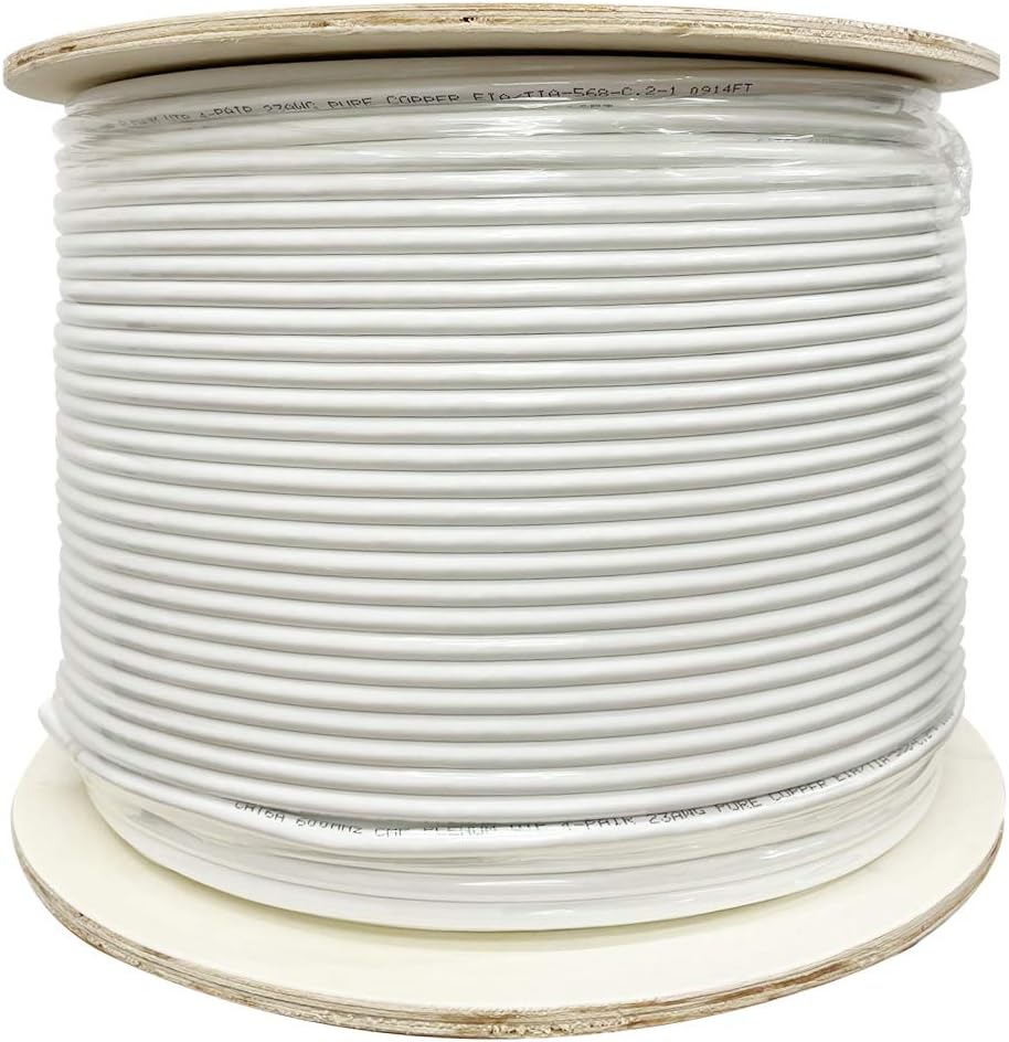 Cat6A Plenum 1000ft 23AWG Solid Bare Copper UTP Bulk Ethernet Cable F450
