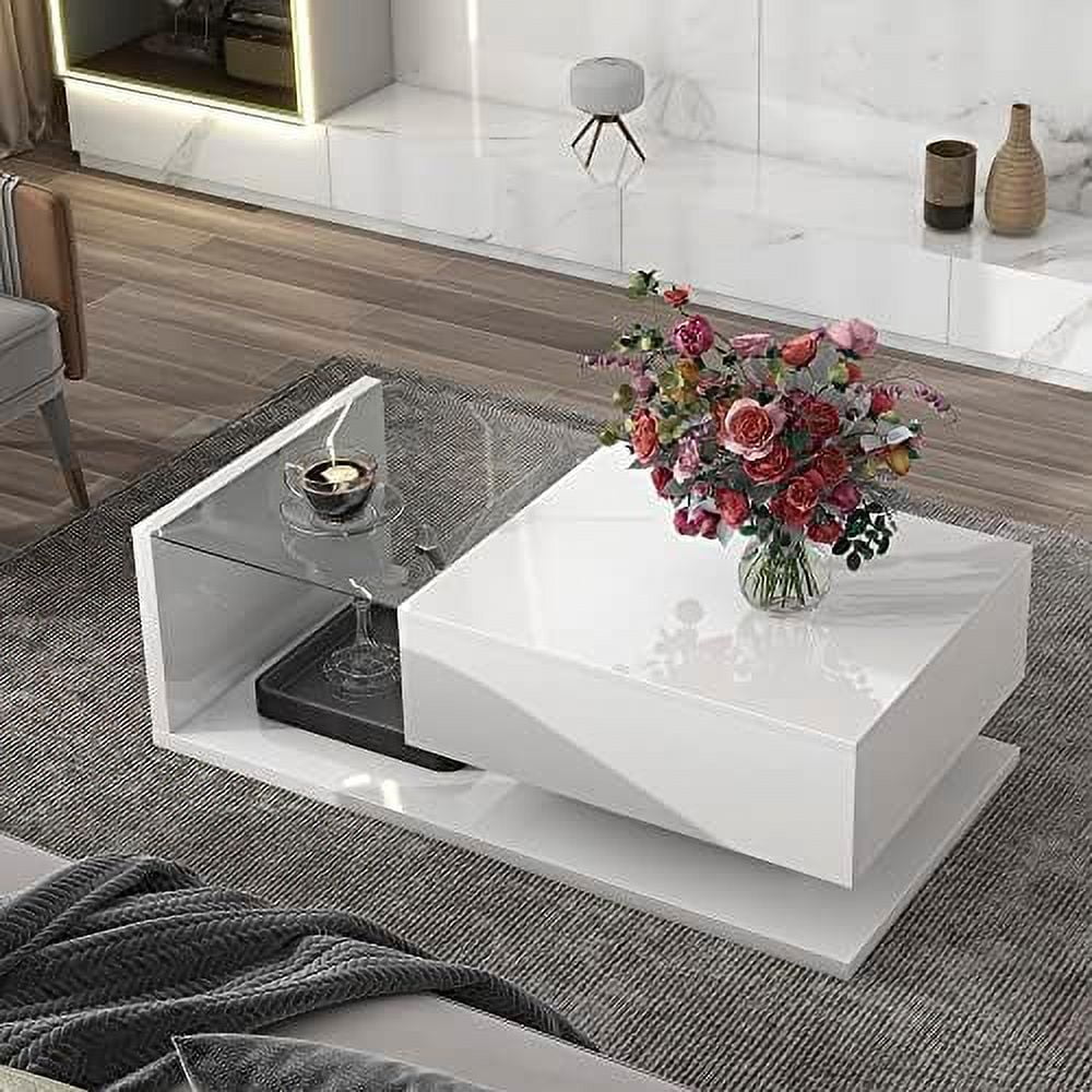 White Black 2-Layer Coffee Table with Removable Tray O827300