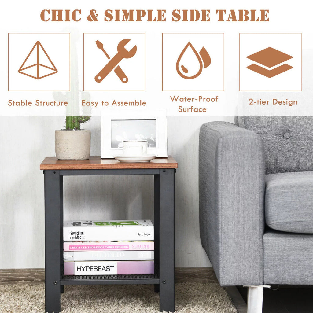 Set of 2 Black 2 Tier Side Table with Storage Shelf H98993