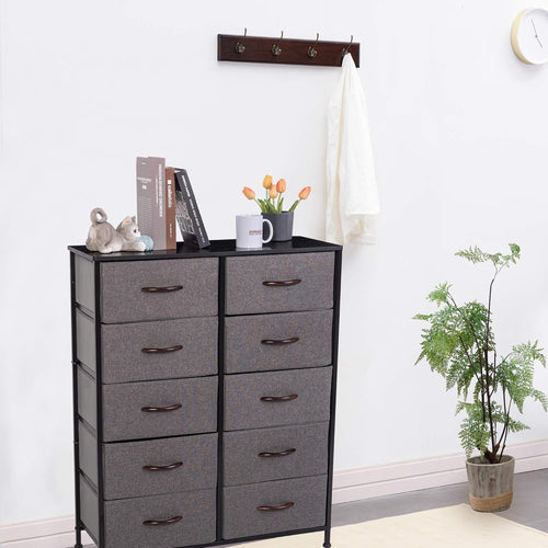 10 Drawer Vertical Dresser with Steel Frame and Fabric Bins U143