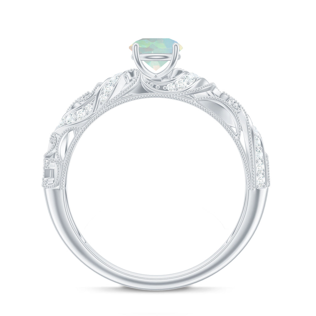3/4 CT Ethiopian Opal and Diamond Solitaire Engagement Ring, 925 Sterling Silver, US 4.00 X9069