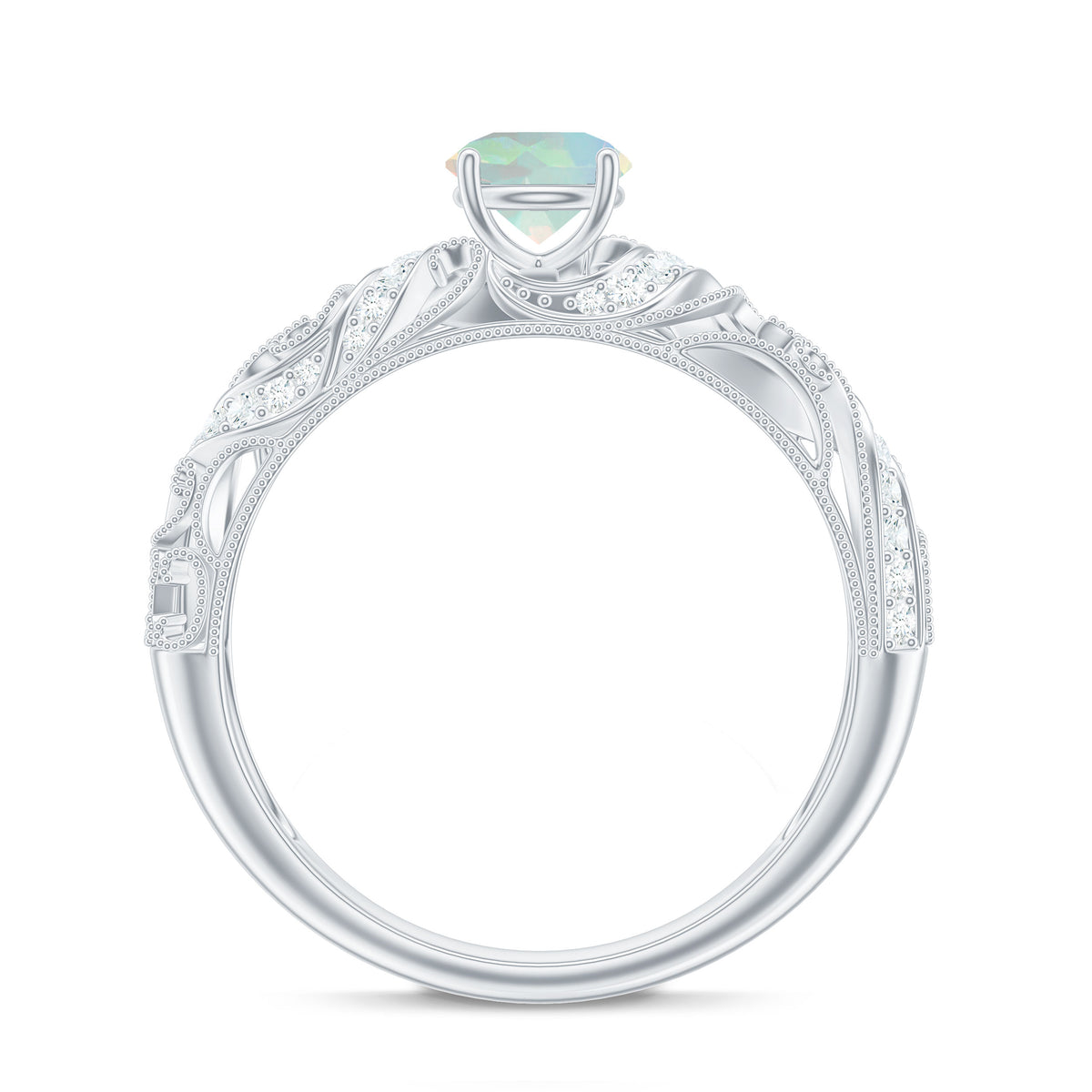 3/4 CT Ethiopian Opal and Diamond Solitaire Engagement Ring, 925 Sterling Silver, US 4.00 X9069