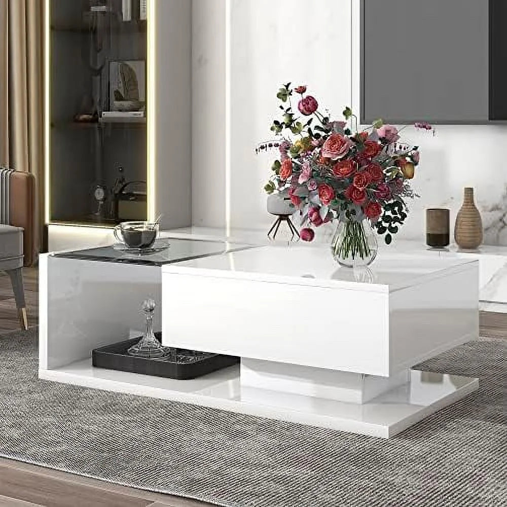 White Black 2-Layer Coffee Table with Removable Tray O827300