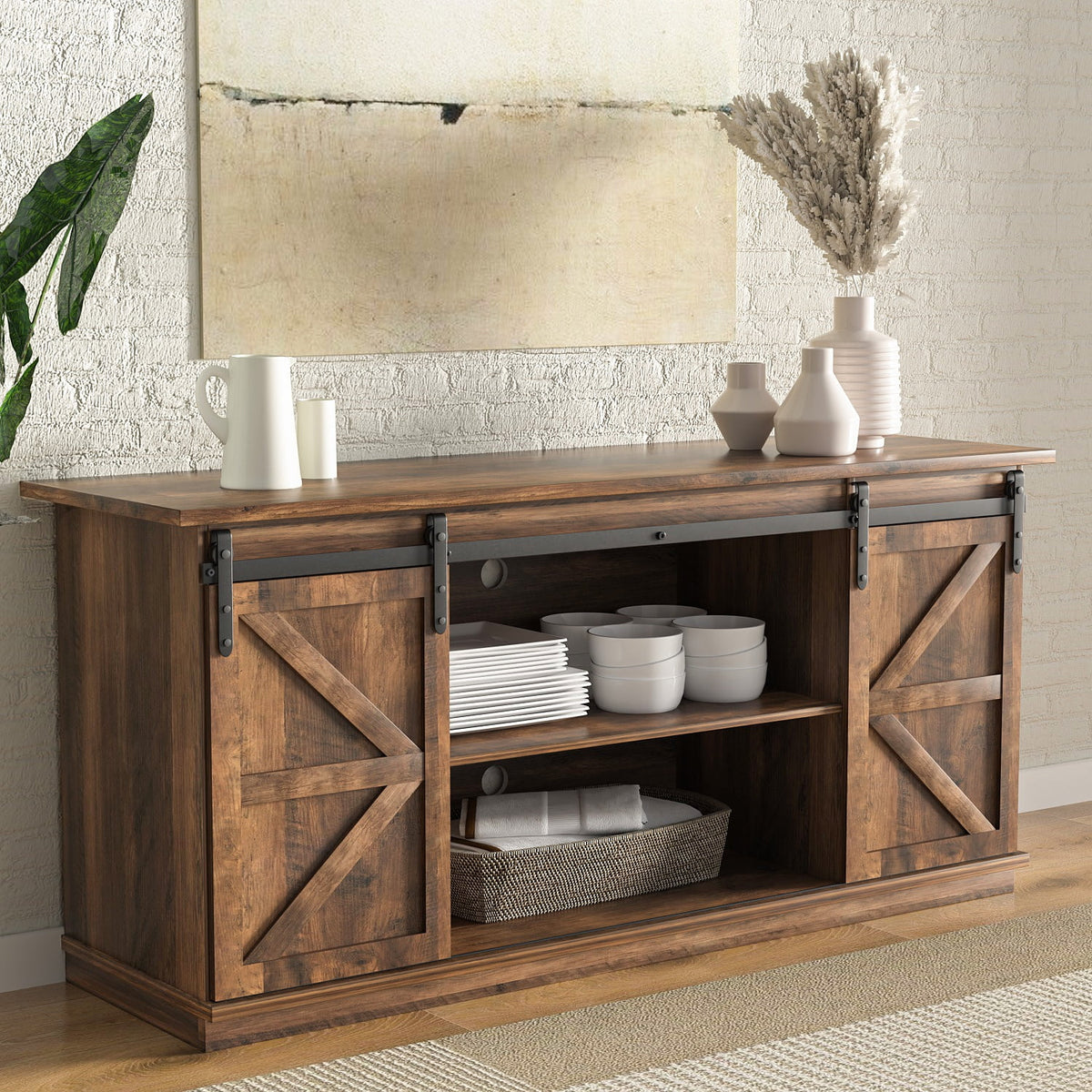 White Sliding Barn Door TV Stand B421061