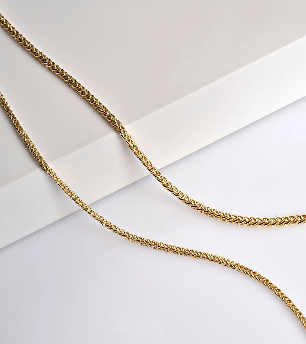 14K Solid Yellow Gold Filled Round Wheat Chain Necklace J77064