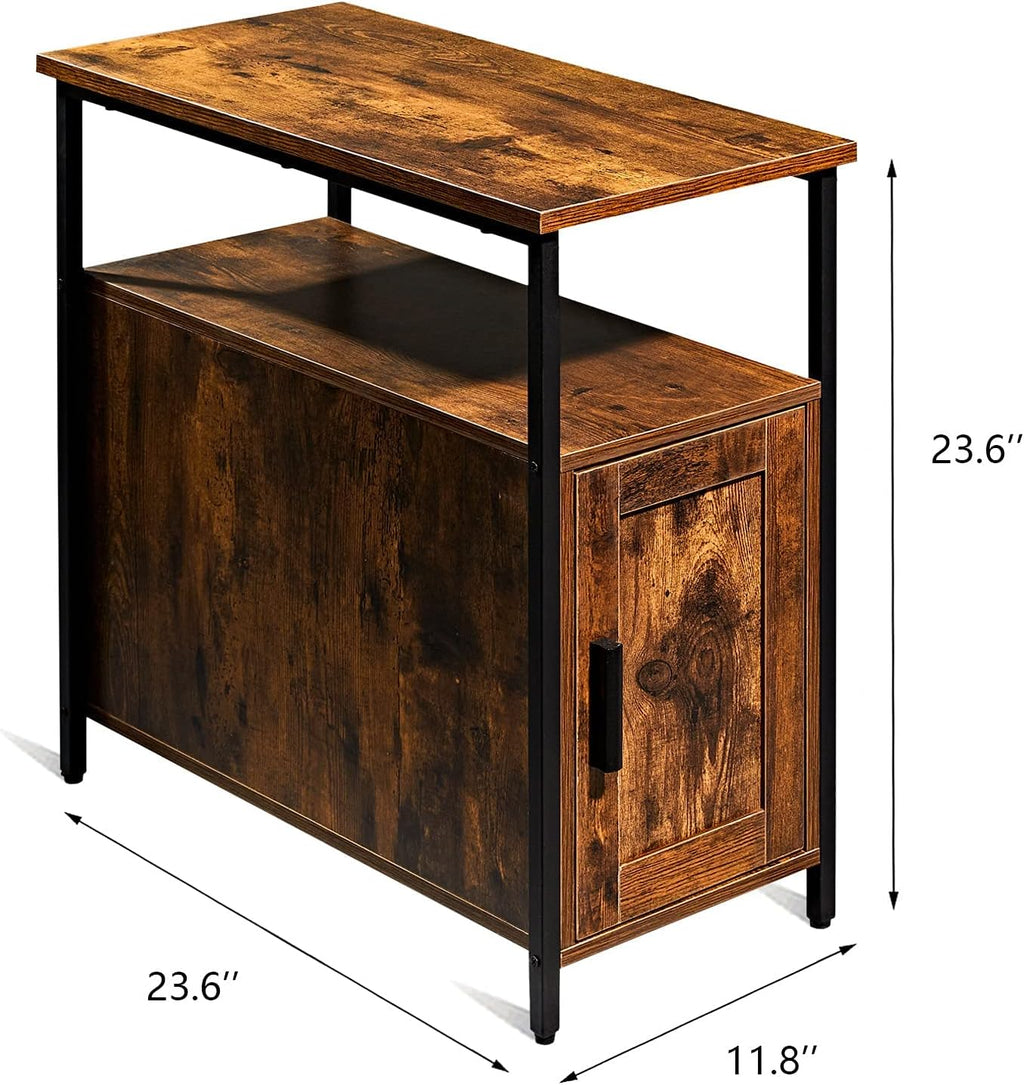 Rustic Brown Wooden End Table with Shelf and Storage Cabinet D656548