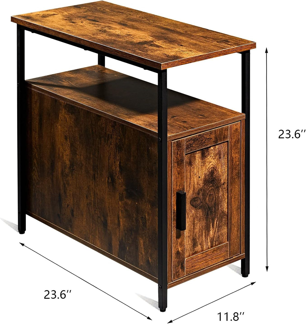 Rustic Brown Wooden End Table with Shelf and Storage Cabinet D656548